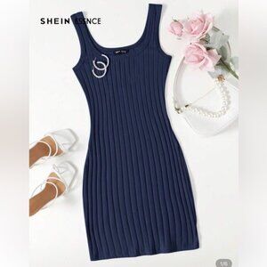 SHEIN Blue Ribbed Bodycon Mini Dress Cocktail size medium